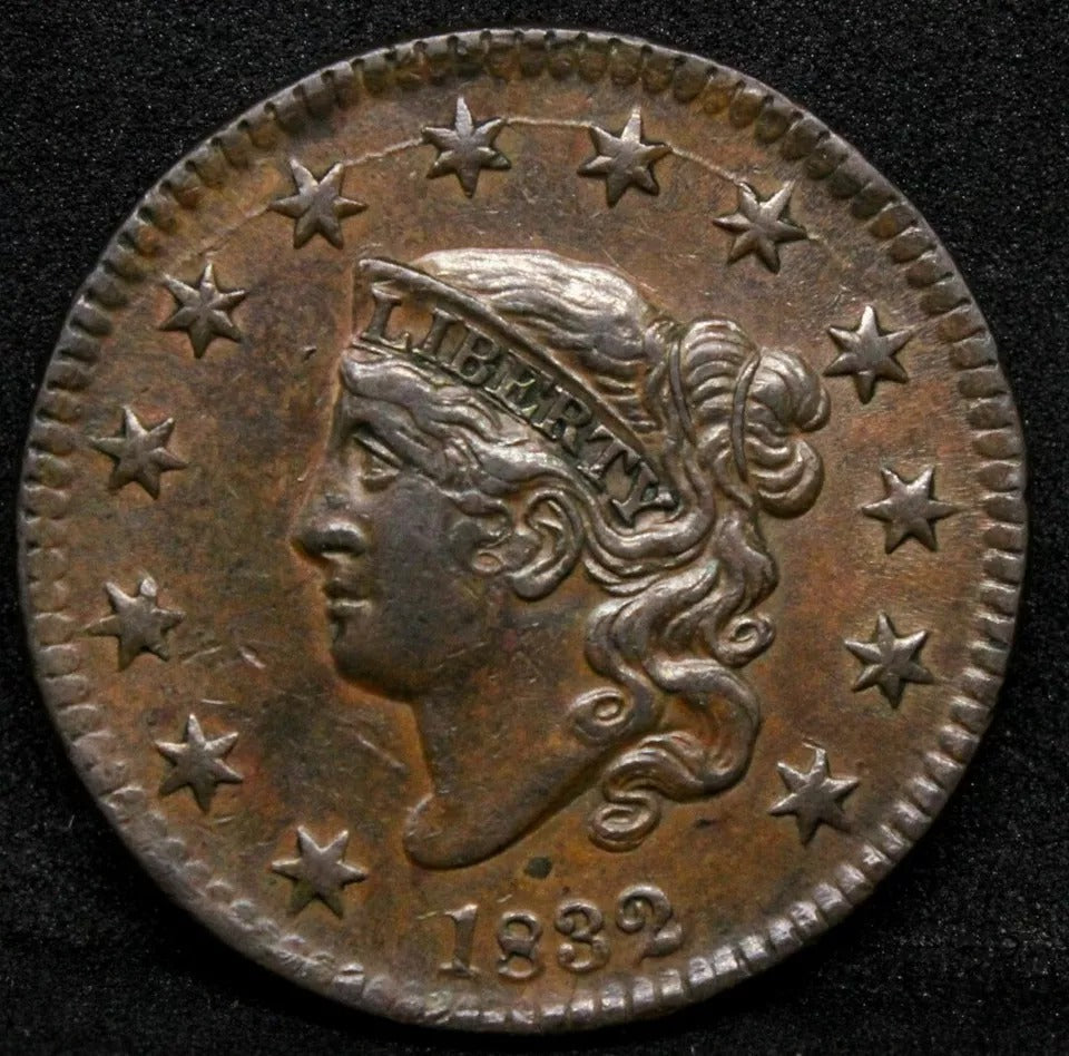 1 Cent 1832 Matron Head, Medium Letters AU. United States/USA