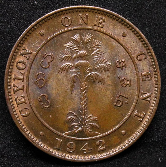 1 cent 1942. Ceylon. George VI. KM-111a UNC