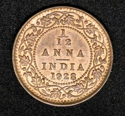 1928-B 1/12 Anna, King George V, British-India. UNC KM-509 #2