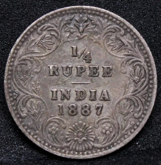 1887-B raised 1/4 Rupee British-India Victoria, KM 490