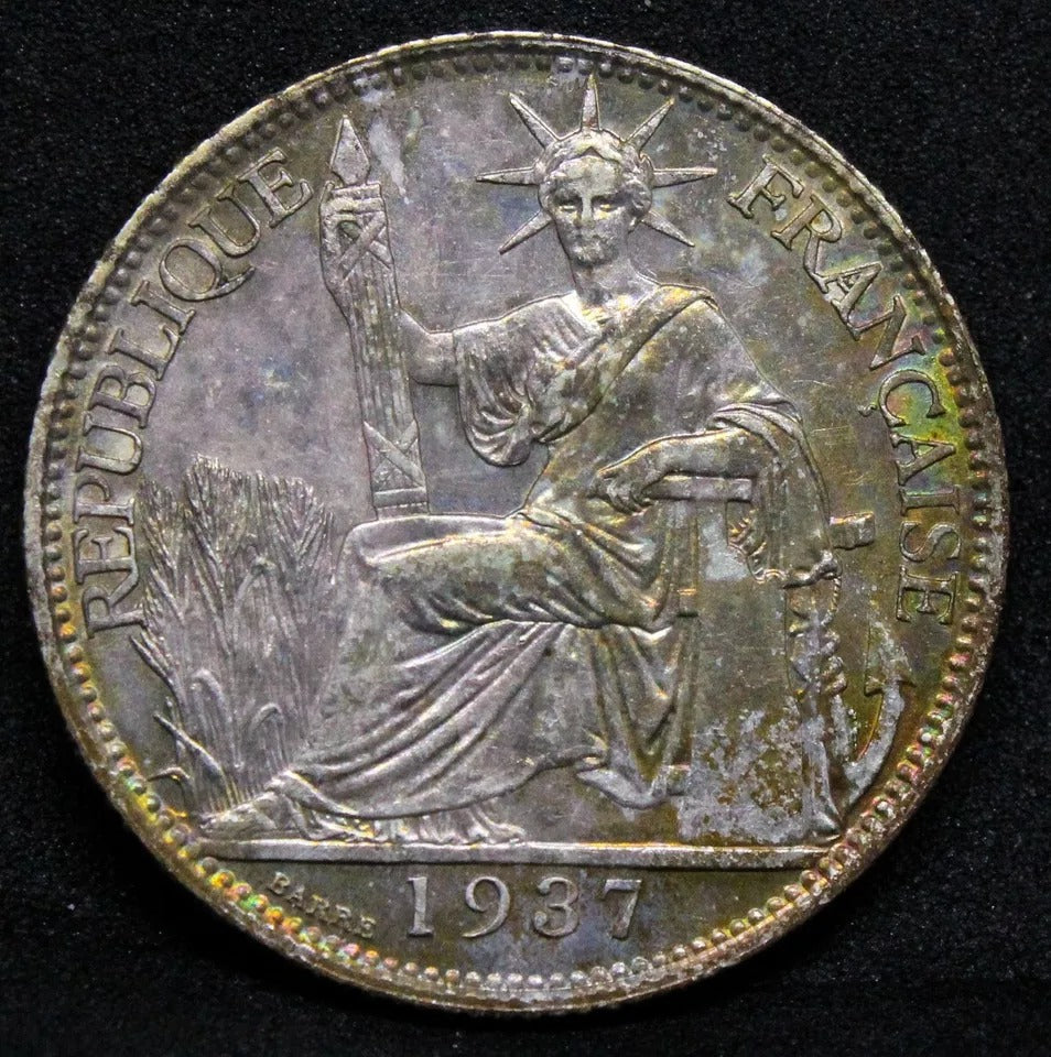 20 cents 1937, French Indo China. KM 17.2 UNC+colour