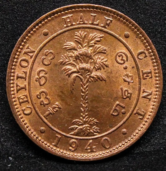 1940 Ceylon 1/2 cent. George VI. KM-110. UNC + lustre