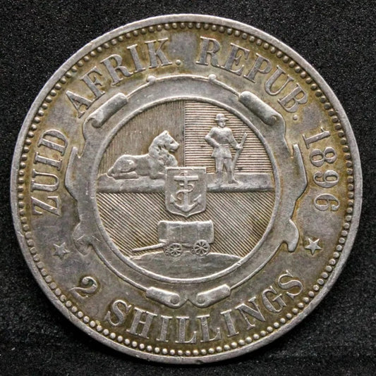 1896 2 Shillings South Africa Republic . Km-6 aU