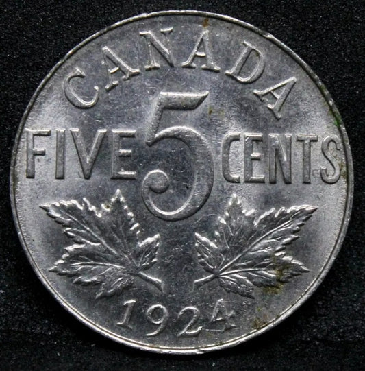 1924 5 Cents Canada, George V, UNC. Nickel, KM-29