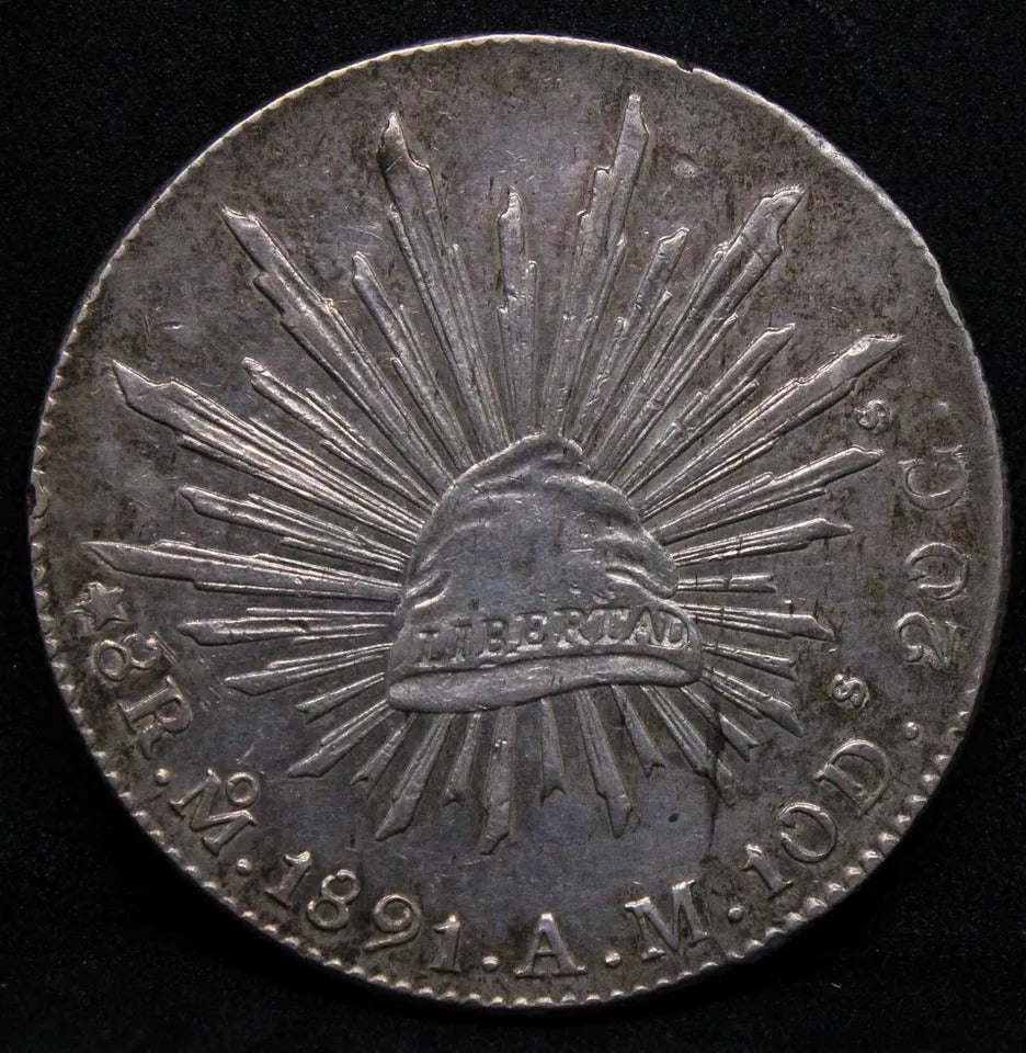 8 Reales 1891 Mo-Am Mexico silver. EF