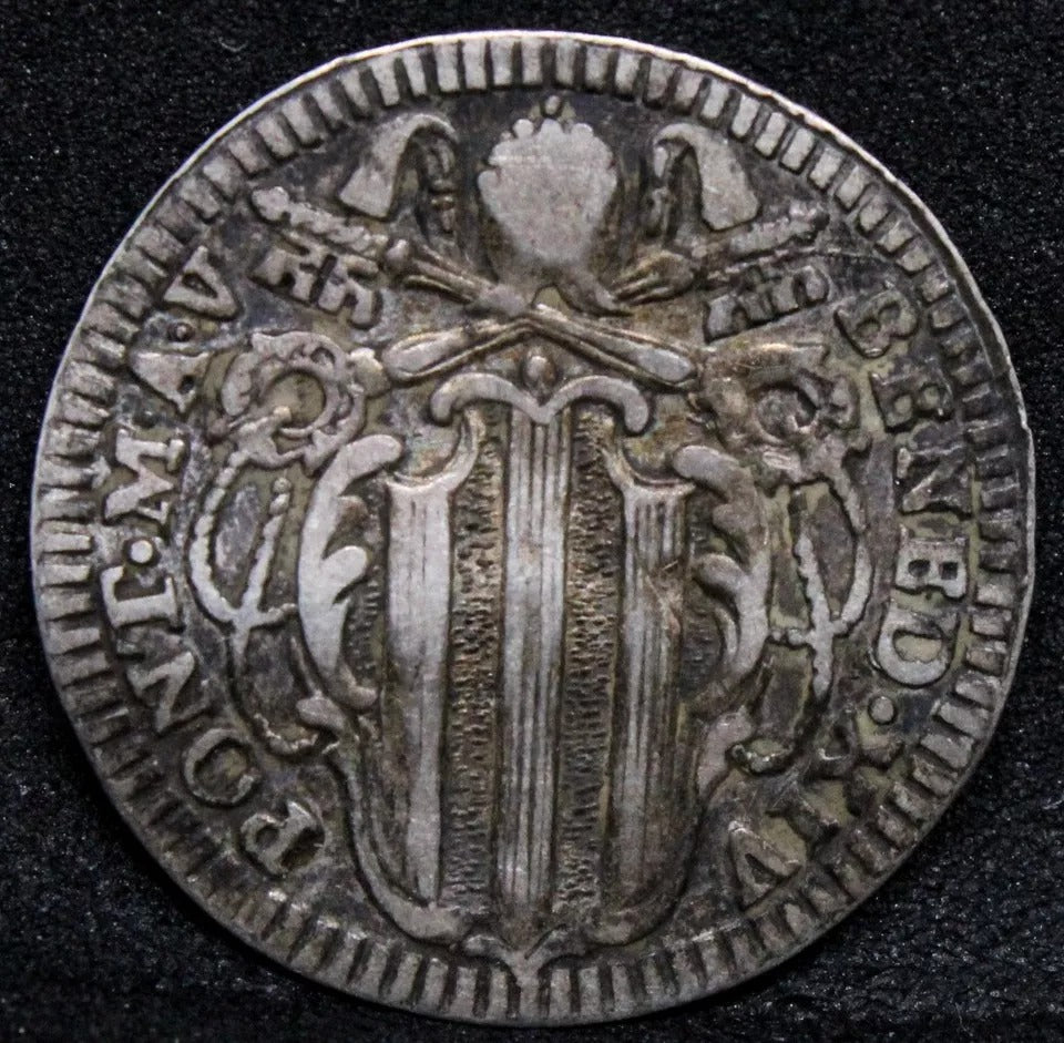 Grosso (1744) -V Papal States. Benedict XIV. KM-927 EF, Small bend