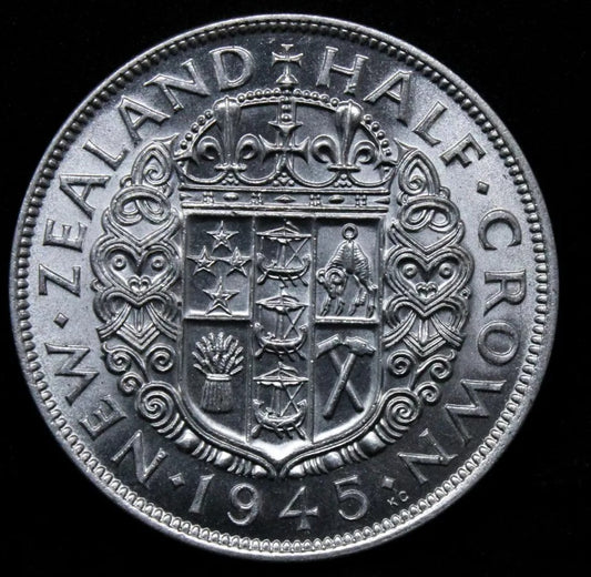 1945 1/2 Crown New Zealand, King George VI. KM-11. UNC