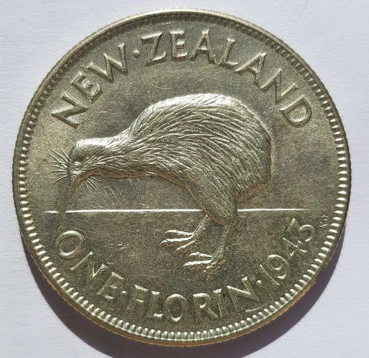 1943 Florin GEF, New Zealand, George VI, Rare