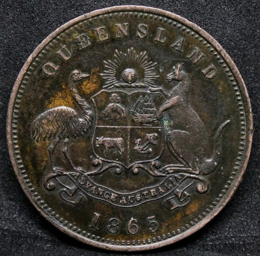 1865 Queensland Penny Token, British Colony. KM-tn196 High Grade Australia