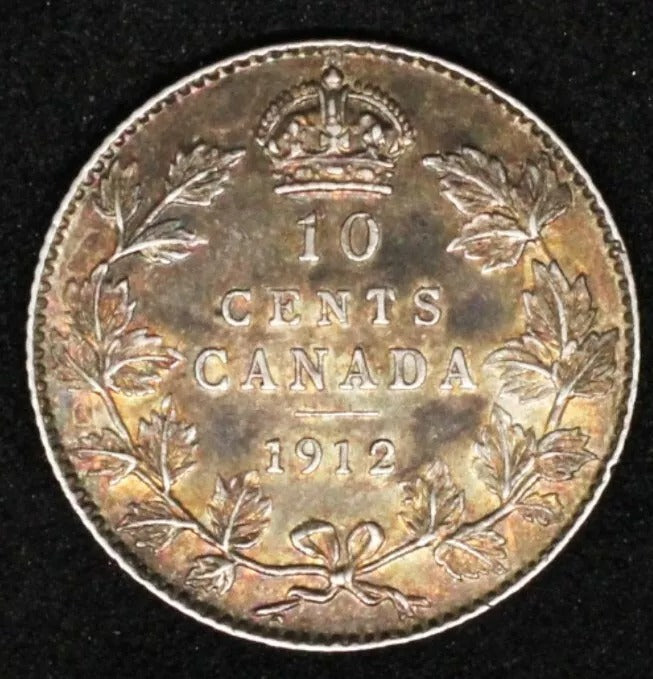 1912 Canada 10 Cent, George V, Lovely Golden Toning UNC