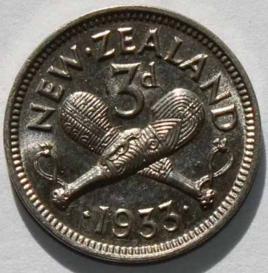 1933 Three Pence George V New Zealand UNC