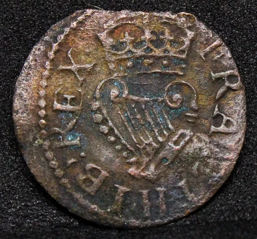 Charles Richmond Type 4 Farthing (Beaded Harp). MM: Double Rose.