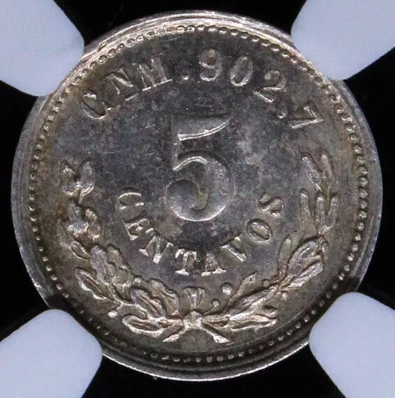 5 Centavos 1890 CN M. Mexico Silver. KM-398. UNC NGC MS64 top pop #2