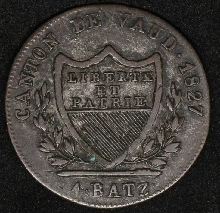 1827 1 Batzen, Canton De Vaud, Switzerland KM-20