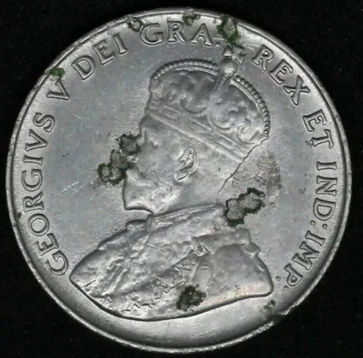 1924 5 Cent Canada Nickel, George V, UNC rev/ damaged obv